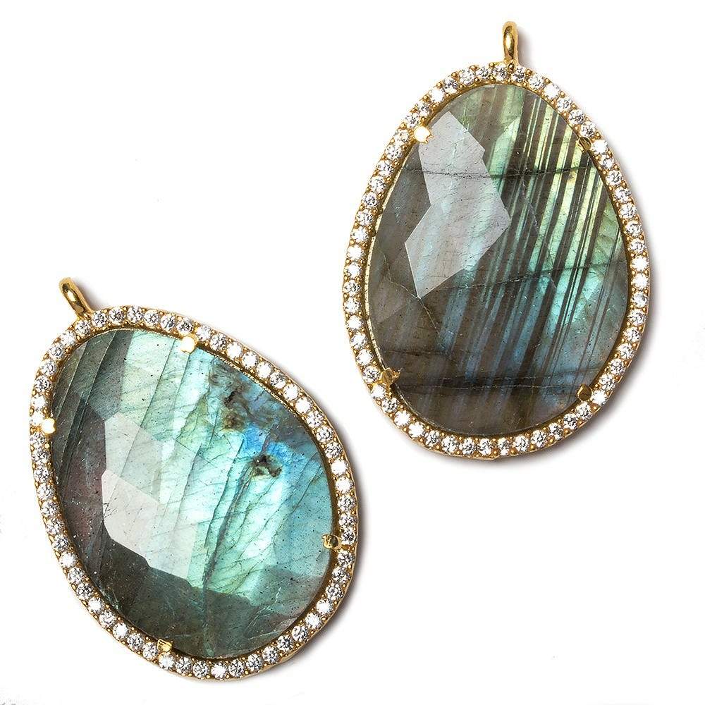 27x19mm Vermeil Bezel CZ & Labradorite Nugget Pendant 1 focal bead