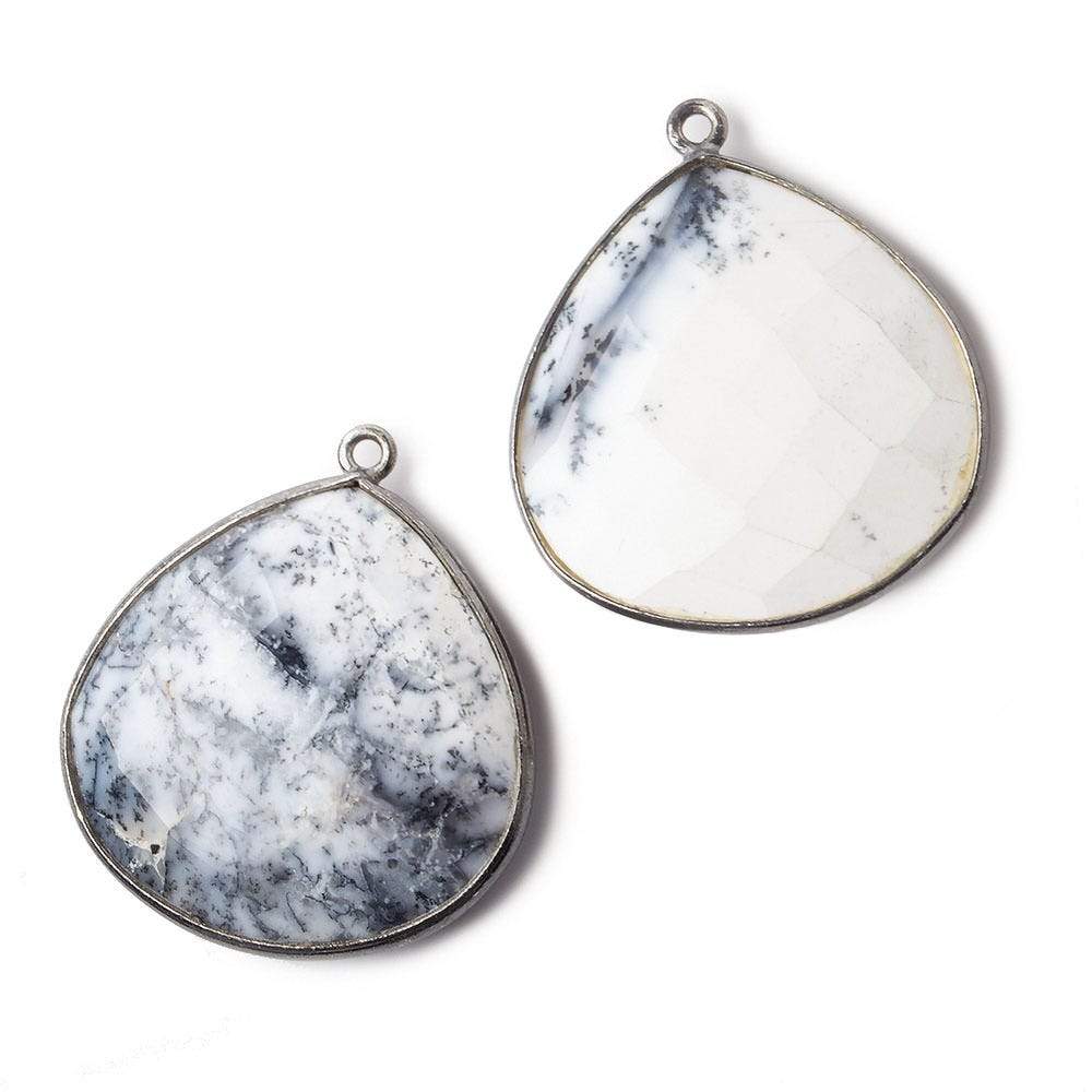 27x27mm Black Gold .925 Bezeled Dendritic Opal opaque faceted heart Pendant 1 piece