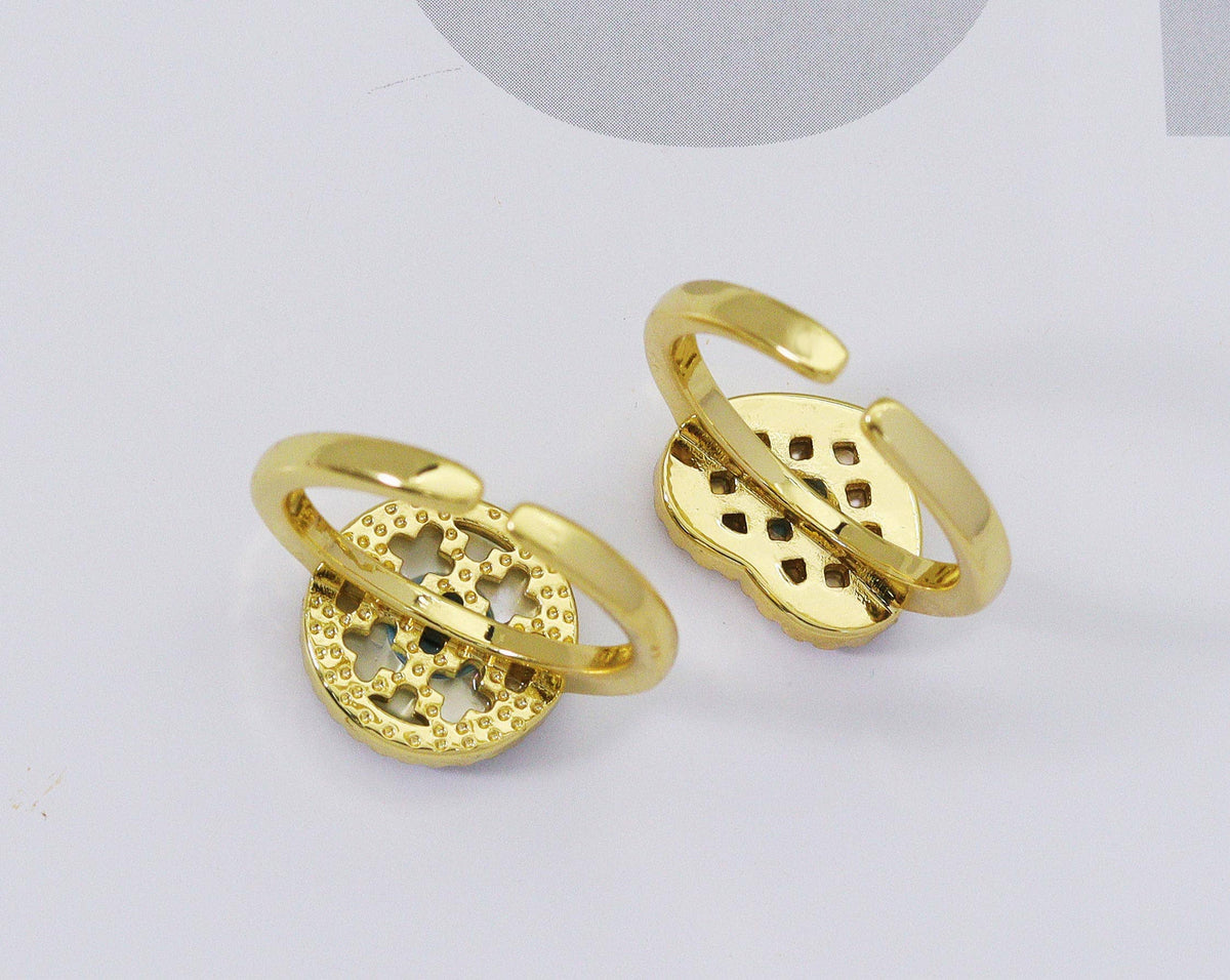 Gold MOP Round/Heart Evil Eye Adjustable Ring, Sku#LD274