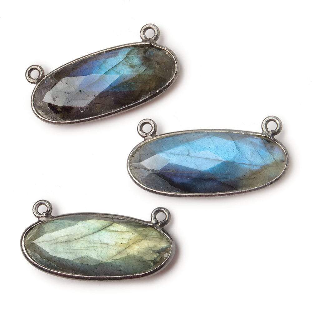 28x11.5mm Black Gold .925 Bezel Labradorite Oval East West Connector 1 piece