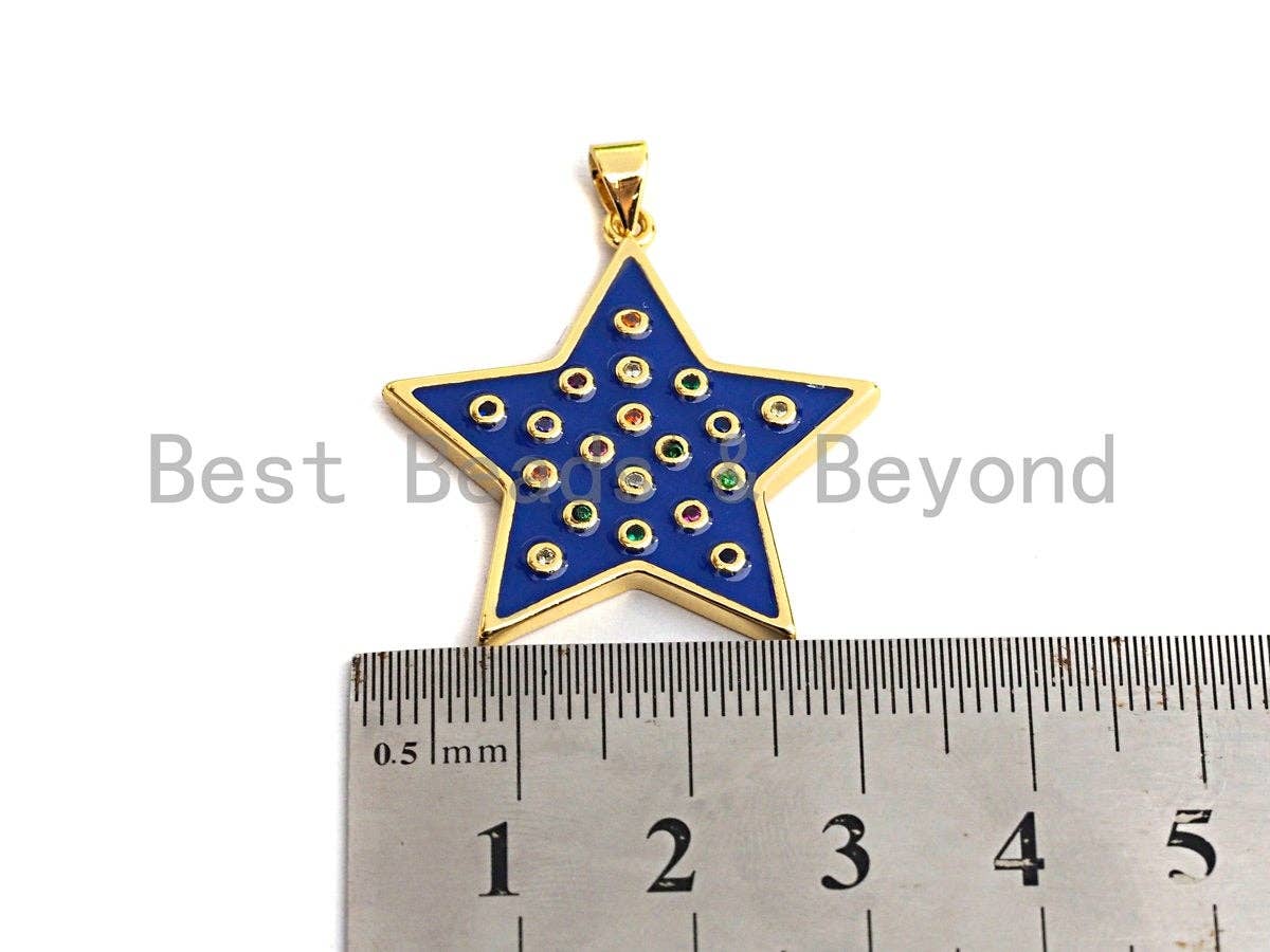 Enamel Colorful Five Star with colorful cz Pendant,CZ Micro Pave Oil Drop pendant,Enamel Jewelry,30x30mm,sku#F972C