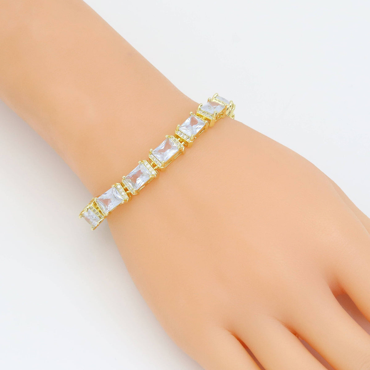 Big Rectangle CZ Gold Silver Bracelet, Sku#A188