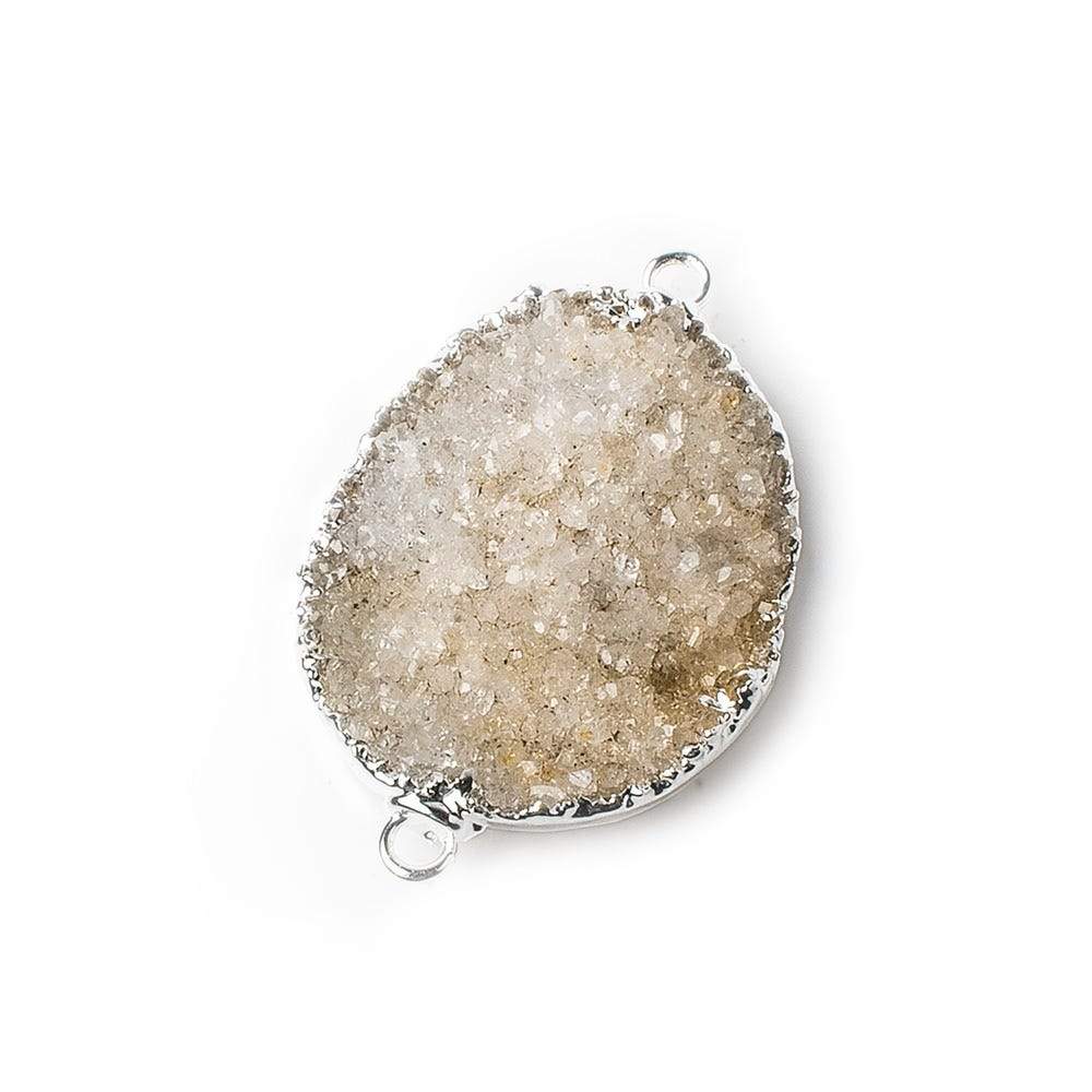 29x23x6mm Silver Leaf Sand Beige Agate Drusy Free Shape Connector 1 piece