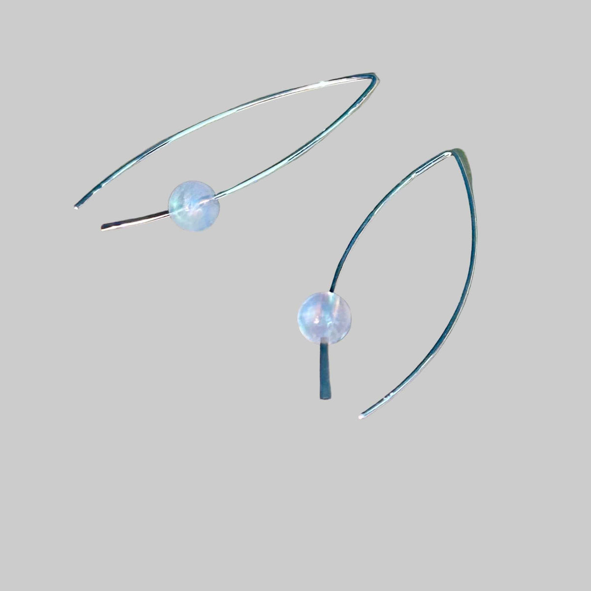 Rainbow Moonstone Crescent Bertoni Earrings - Sterling Silver