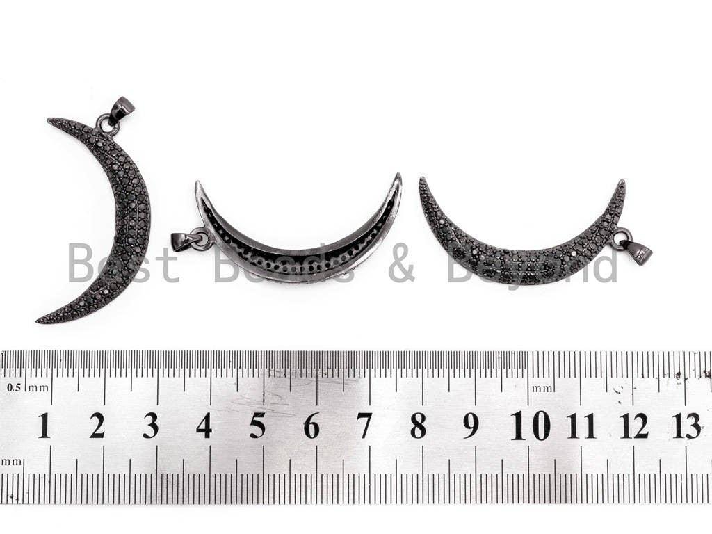 Black CZ Pave On Black Micro Pave Skull Head Moon Shape Charm Beads, Cubic Zirconia Pendant,7x39mm, sku#F395