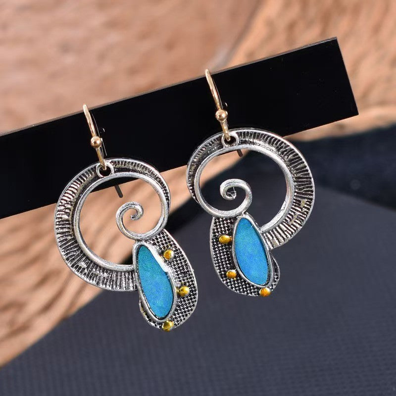 Creative Spiral-Inlaid Sapphire Earrings With Yellow Accents