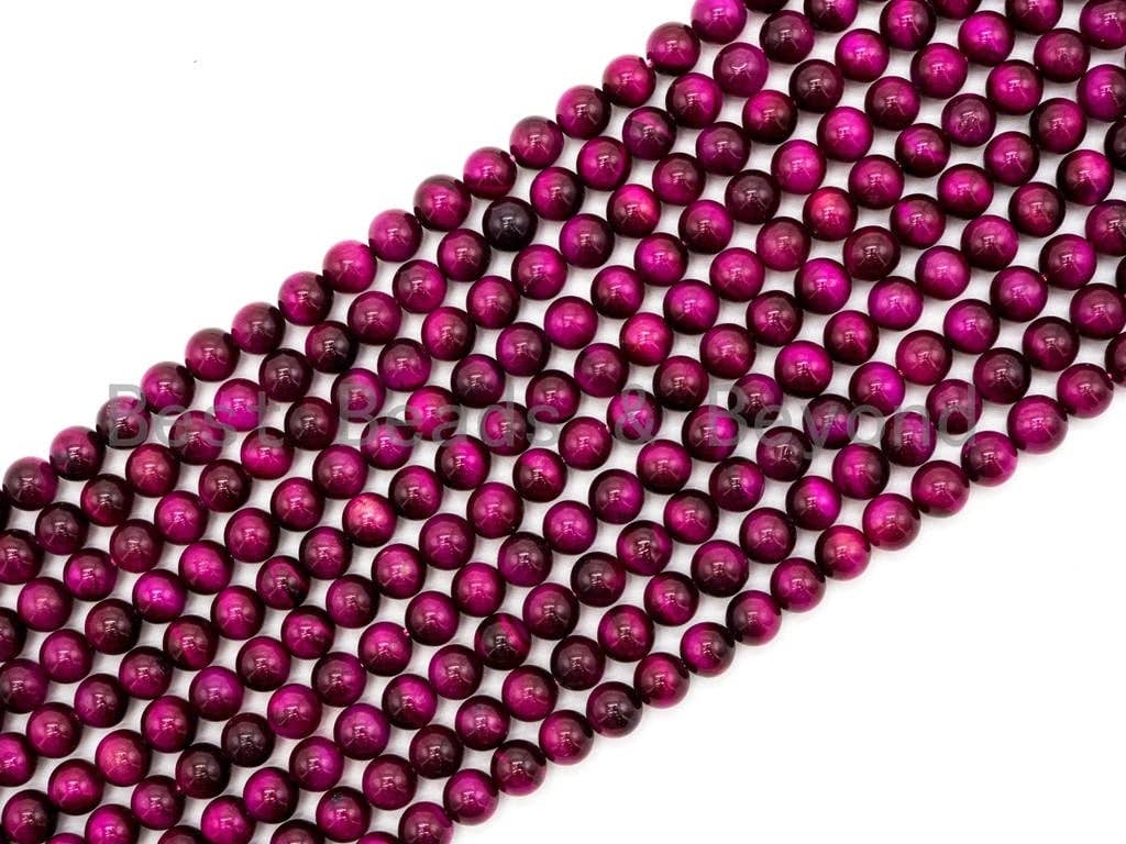 High Quality Natural Fuchsia Tiger Eye Round Beads,4mm/6mm/8mm/10mm/12mm/14mm Round, Fuchsia Tiger Eye, 15.5'' Full strand, SKU#U65