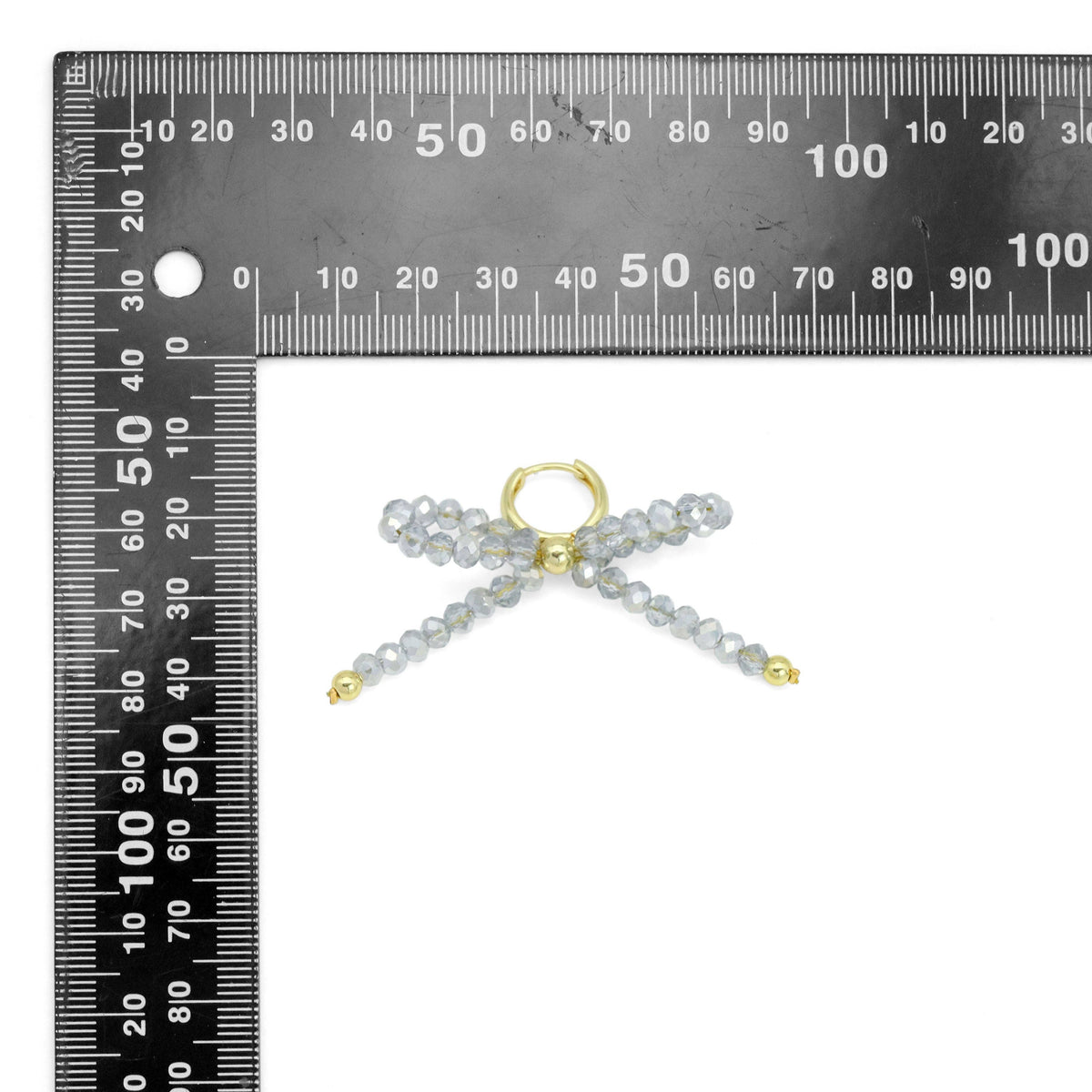 Gray Crystal Beads Bowknot Earrings, Sku#LD634
