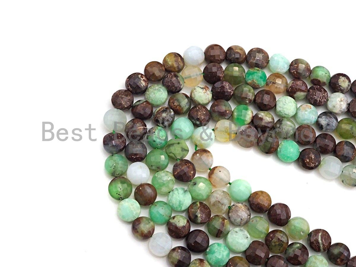 High Quality Natural Chrysoprase Checkerboard Cut Coin Shape beads, 8mm Turtle Shell Cut Chrysoprase Beads, 16" Full strand, sku#UA43