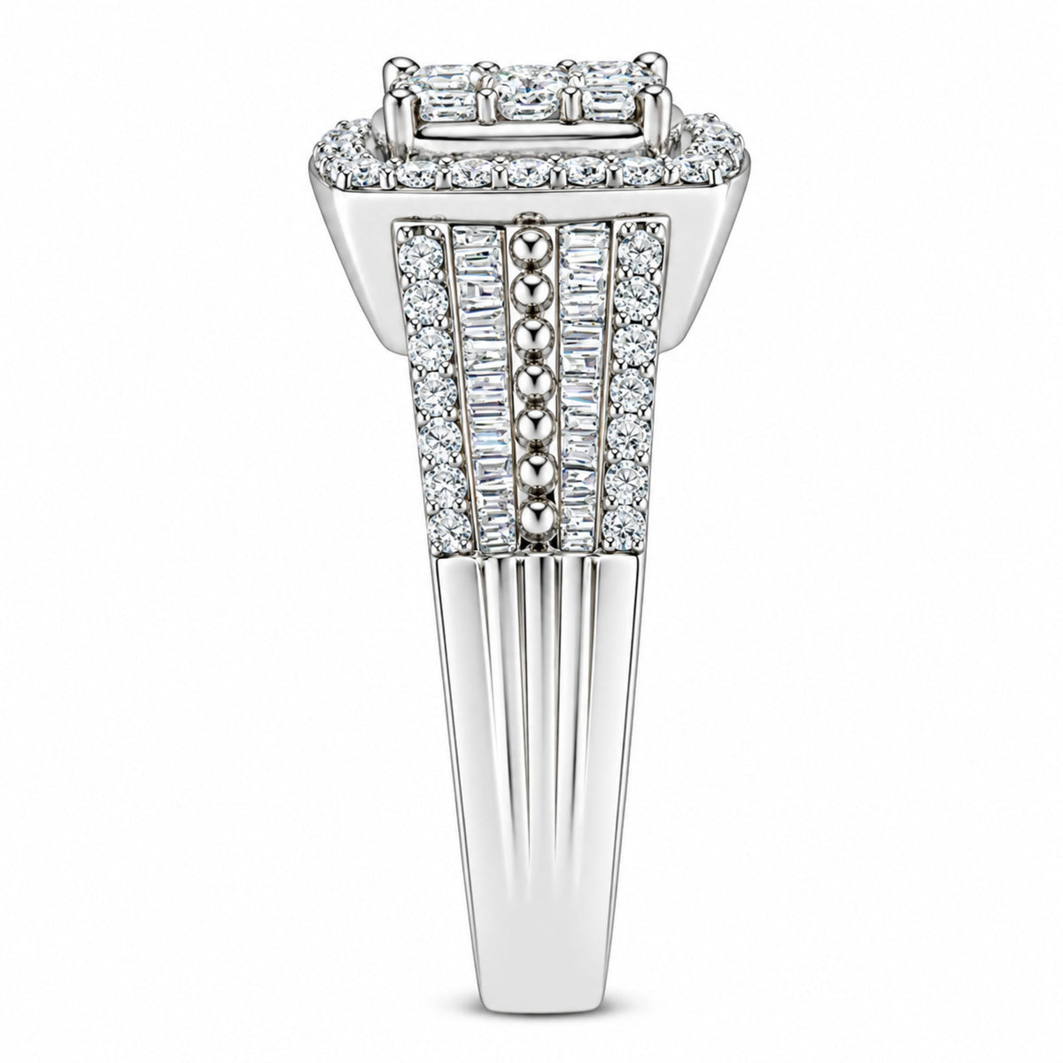 10K White Gold Diamond Cluster Ring (1 Cttw, H-I Color, I1-I2 Clarity) - Size 6-3/4