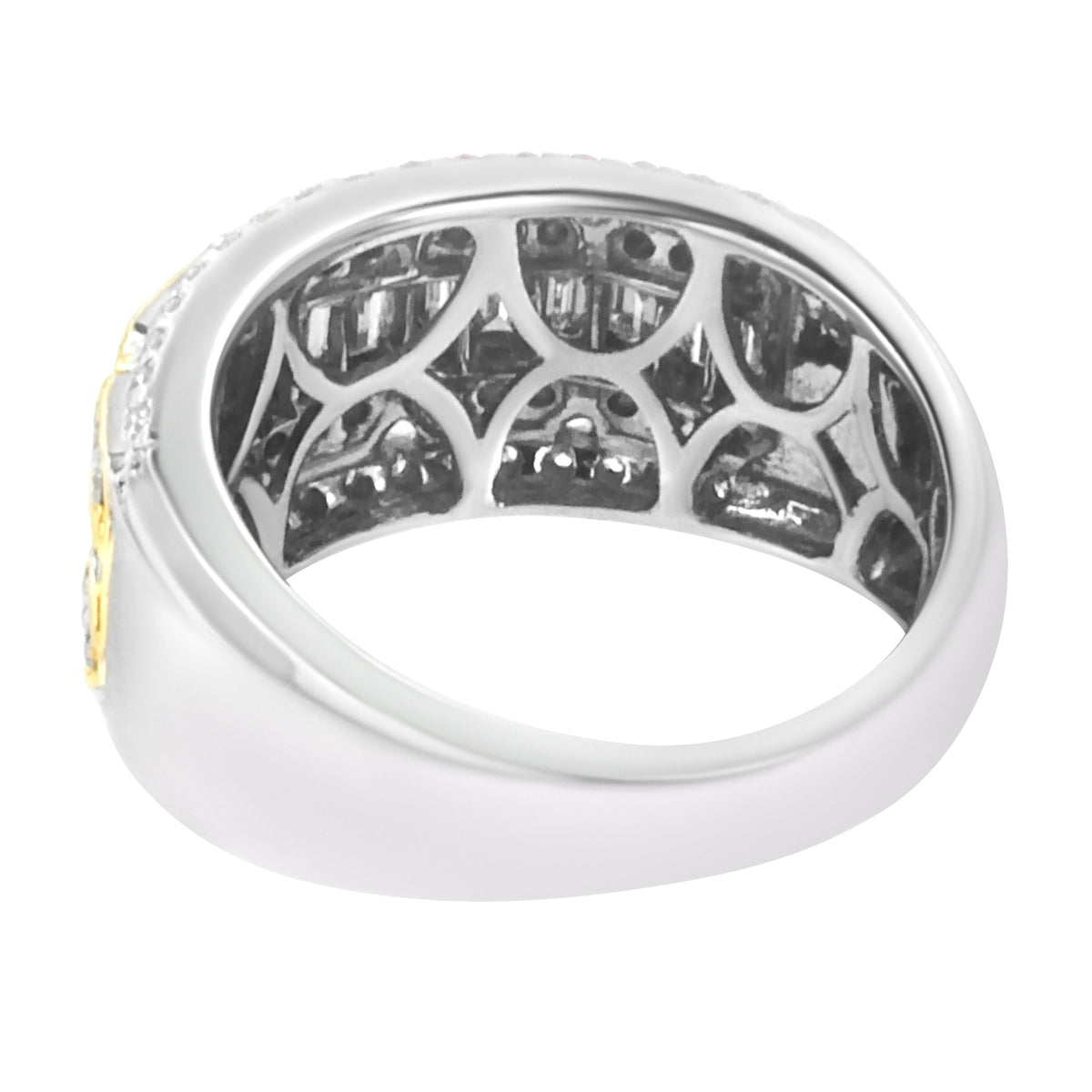 10K White and Yellow Gold 1.00 Cttw Baguette and Round cut Diamond Art Deco Multi-Row Ring Band (I-J Color, I1-I2 Clarity) - Ring Size 7
