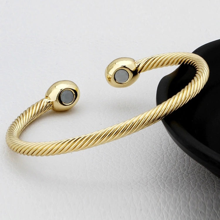 Women's Head Open Rose Gold Magnetic Twill Health Bracelet