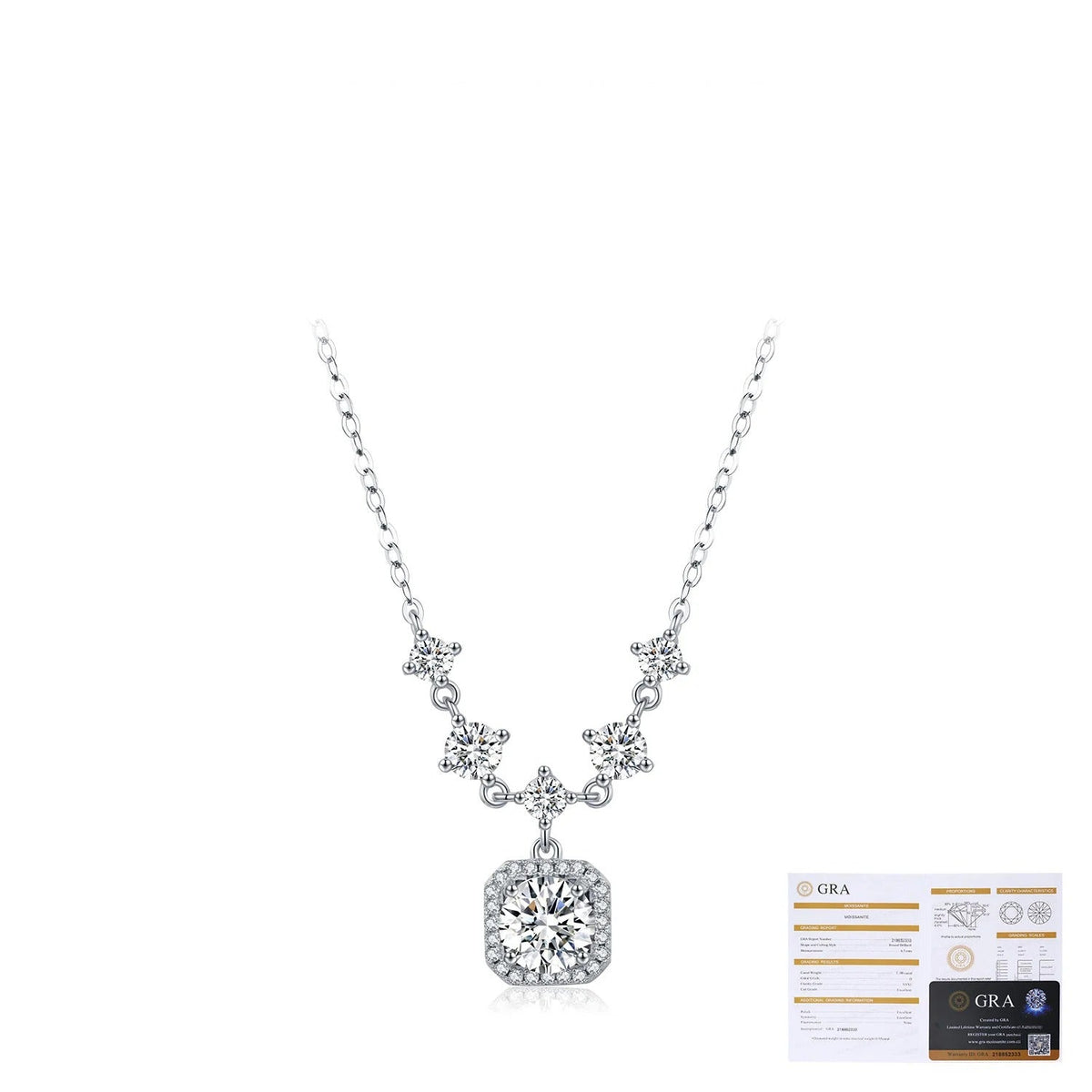 Geometric Square-Cut D-Color VVS1 Moissanite Pendant Necklace in Sterling Silver – Old Money Style Clavicle Chain