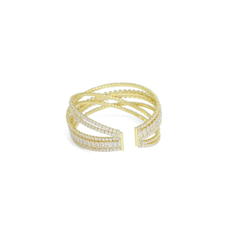 Clear CZ Crossover Baguette CZ Adjustable Bracelet, Sku#A271