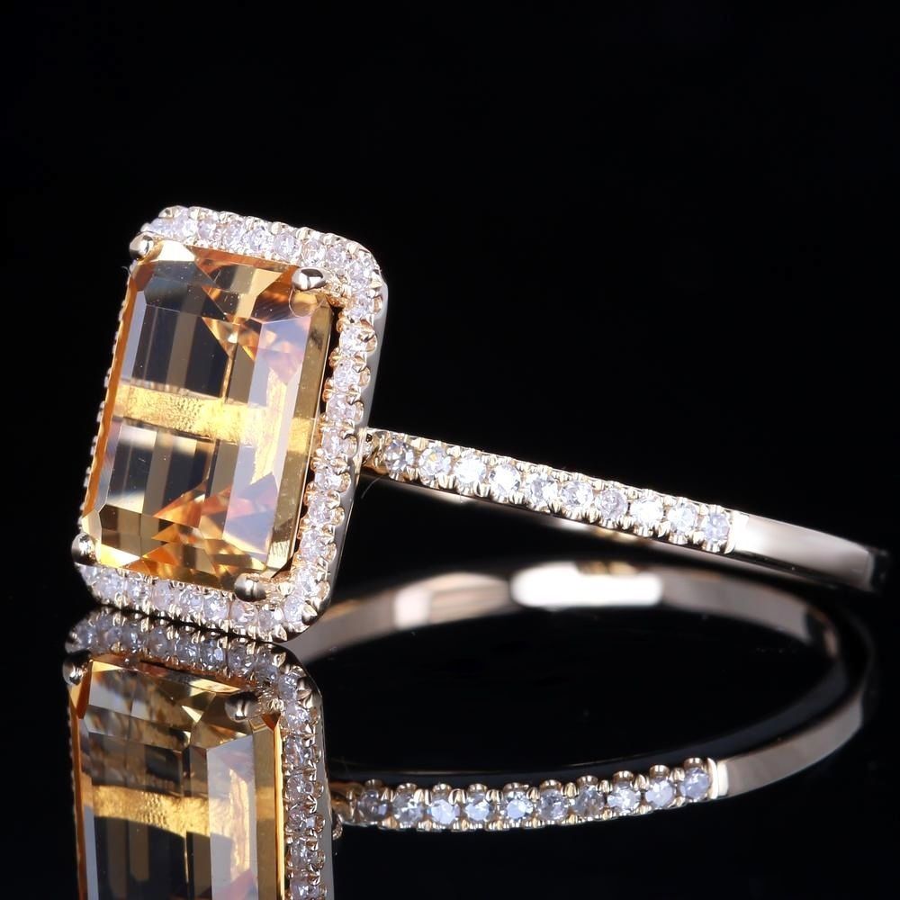 Luxury Champagne Yellow Gemstone Ring, Micro Pave Engagement Band For Women