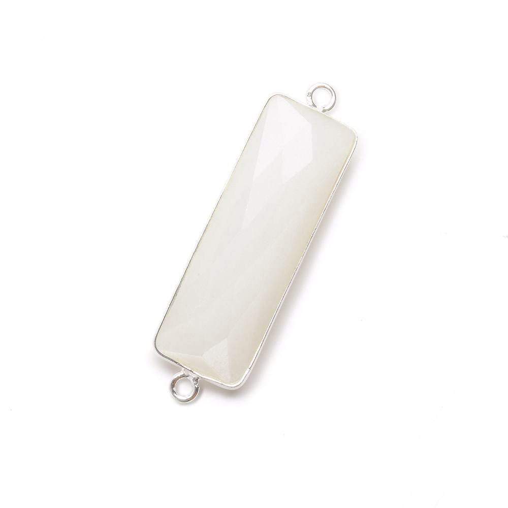 31x11mm Silver Bezel White Moonstone Bar 2 ring Connector North South 1 pc