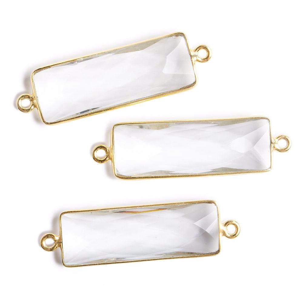 31x11mm Vermeil Bezel Crystal Quartz Bar 2 ring Connector North South 1 piece