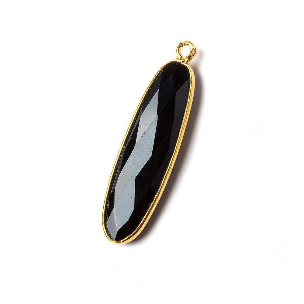 31x9x5mm Vermeil Bezel Black Chalcedony Elongated Oval Pendant 1 pc