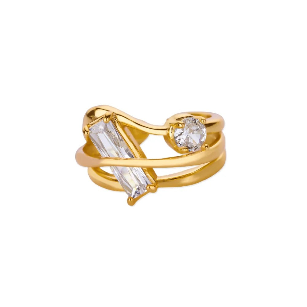 Womens Colorful Square Zircon Inlaid Open-End Ring