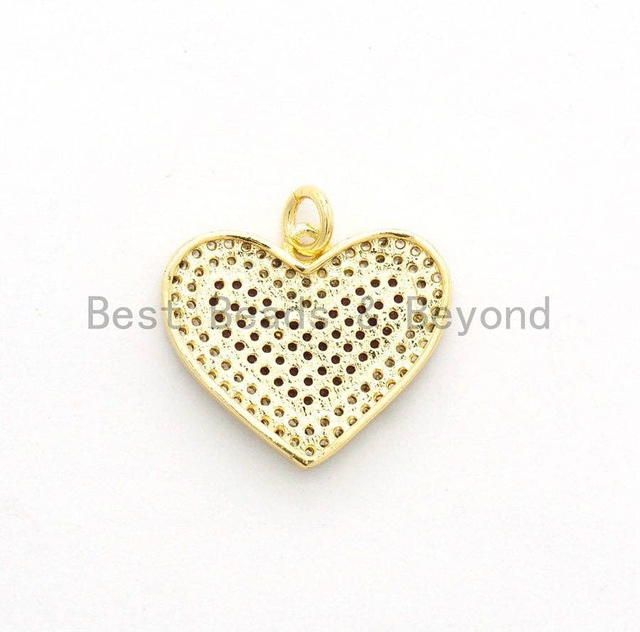 CZ Micro Pave Heart Pendant/Charm, Cubic Zirconia Blue Fuchsia Black Green Heart Pave Pendant,18x21mm, sku#F560