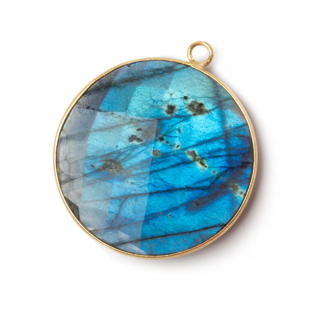 32mm Vermeil Bezel Labradorite faceted coin pendant 1 piece