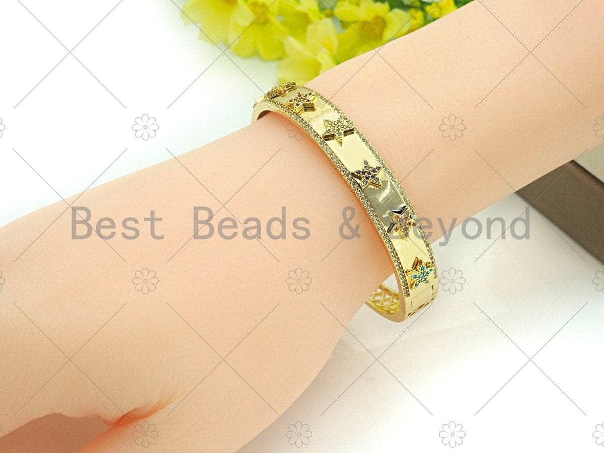 Micro Pave Star Bangle Bracelet, Sku#X156