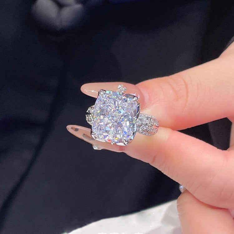 Large Carat Cushion Cut Diamond Simulant Ring, Vintage Pave Setting Proposal Ring For Her