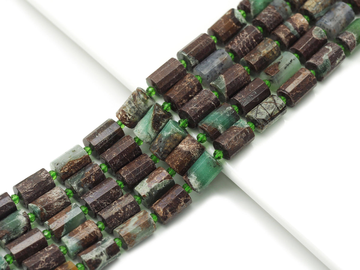 Natural Faceted Cylinder Chrysoprase Beads, 10x14mm, Sku#HY17