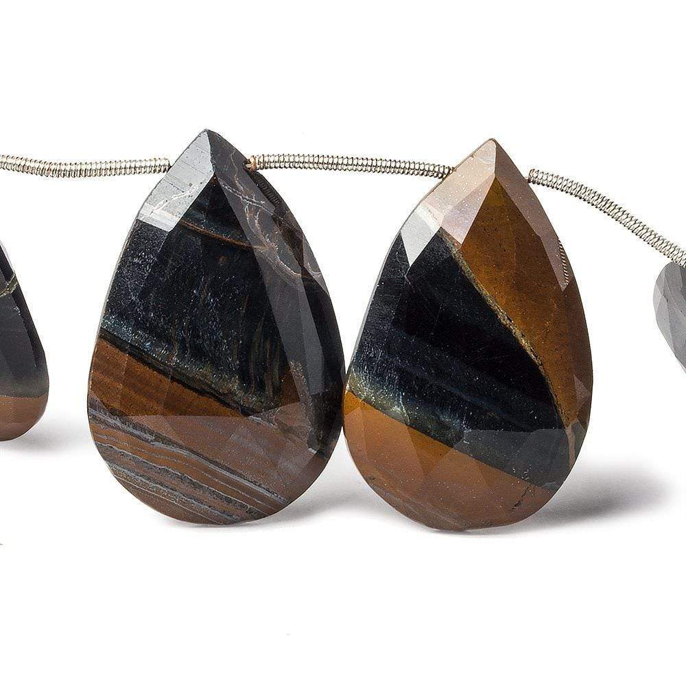 33x19-34x22mm Chatoyant Black Tiger's Eye faceted pears 8.5 inch 10 pieces