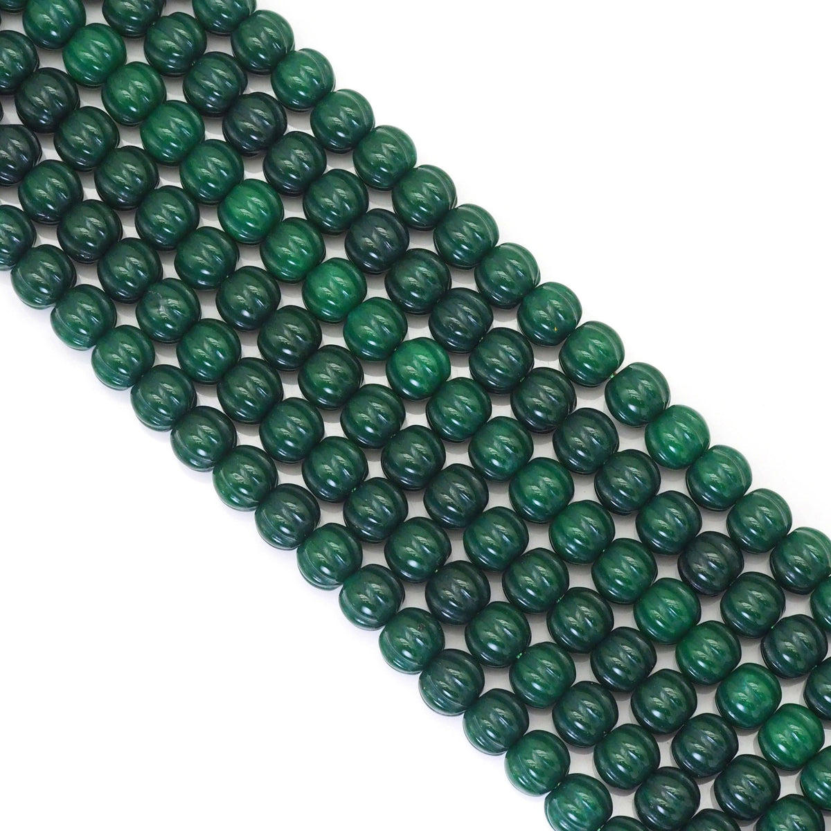 Carved Pumpkin Emerald Jade Beads, 10mm, Sku#U1714