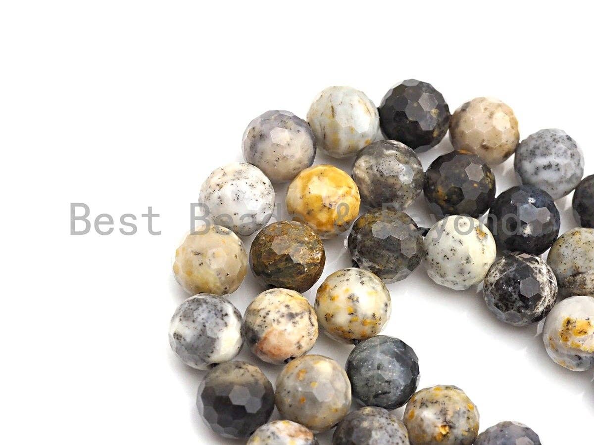 Speical Cut Natural Black Opal Beads, Round Faceted Beads, 6mm/8mm/10mm/12mm, 15.5" Full Strand, sku#U647c