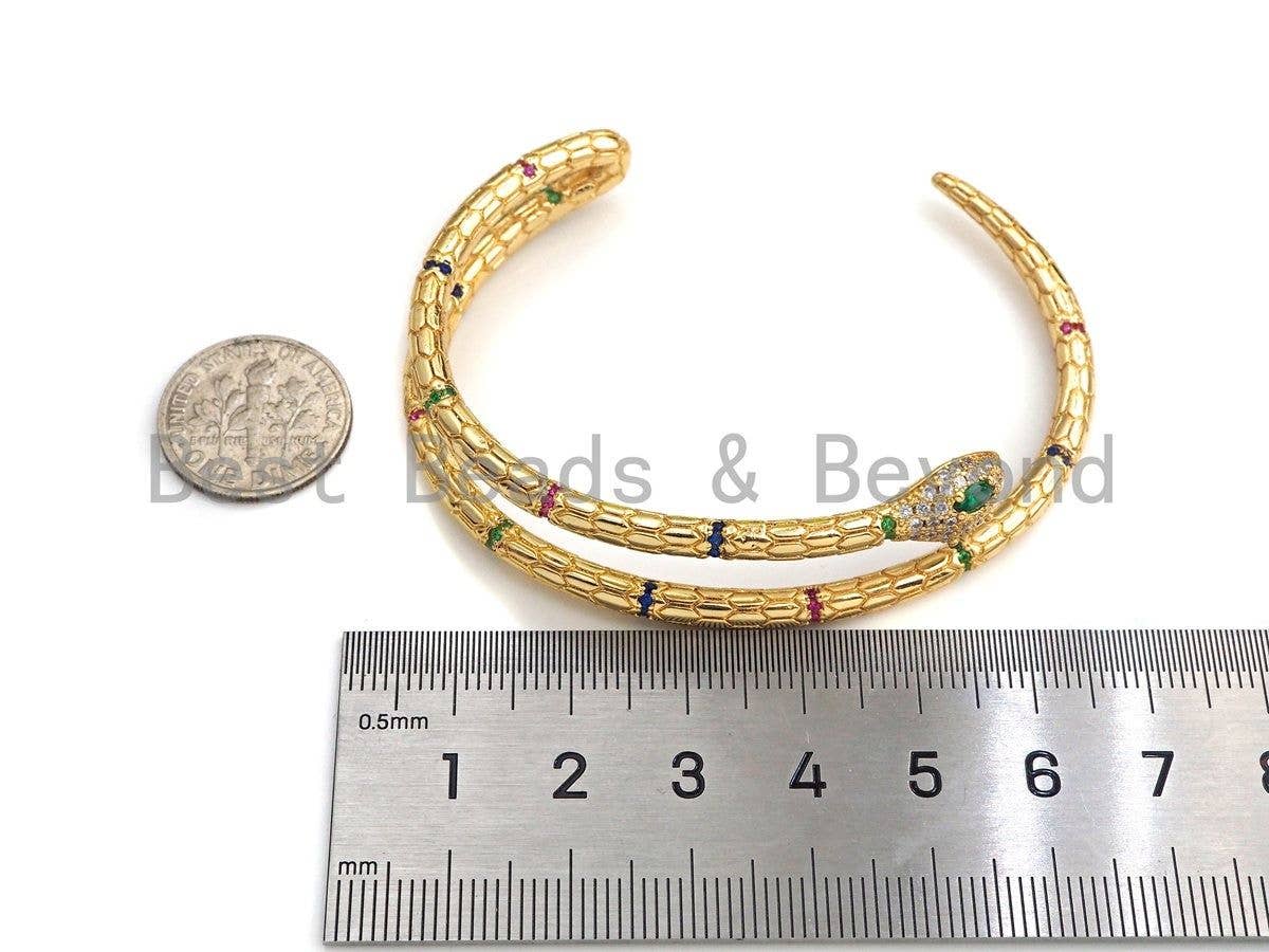 CZ Coiled Snake Bracelet with Emerald Eyes, Sku#X154