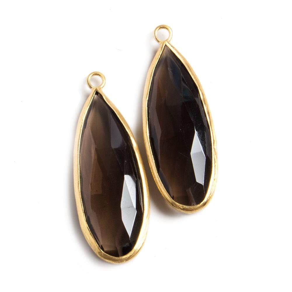 34x12mm Satin Vermeil Bezeled Brown Quartz faceted Pear Focal Pendant Set of 2