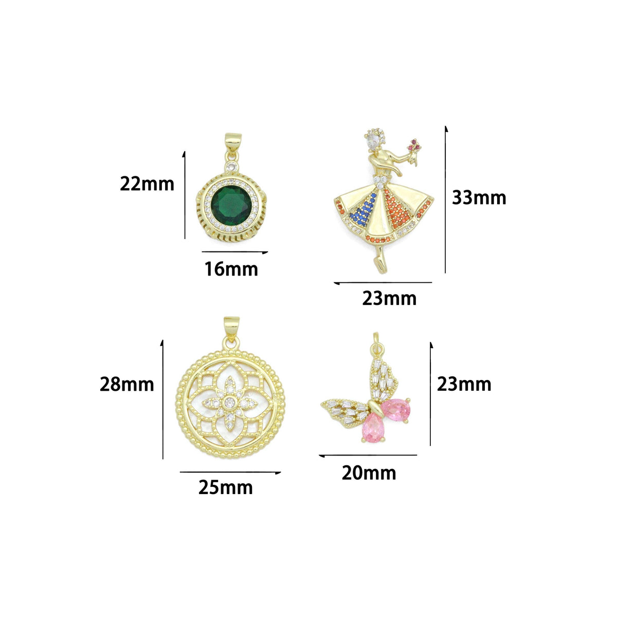 Colorful CZ Dance Girl Round Flower Butterfly Charm Pendant,Sku#LK1256