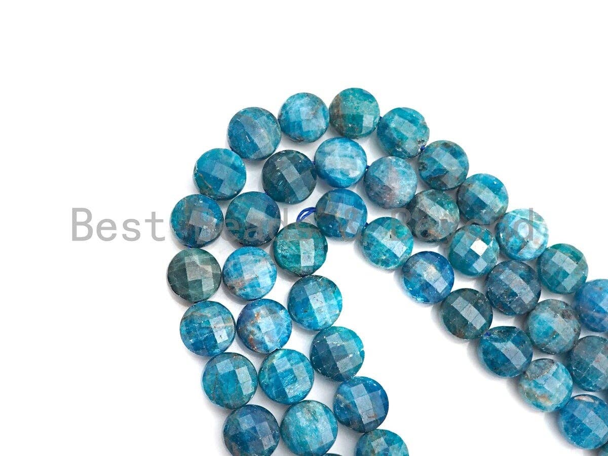 High Quality Turtle Shell Cut Natural Apatite Coin beads, 8mm/10mm Checkerboard Cut Apatite Beads, 15.5" Full strand, Sku#U809