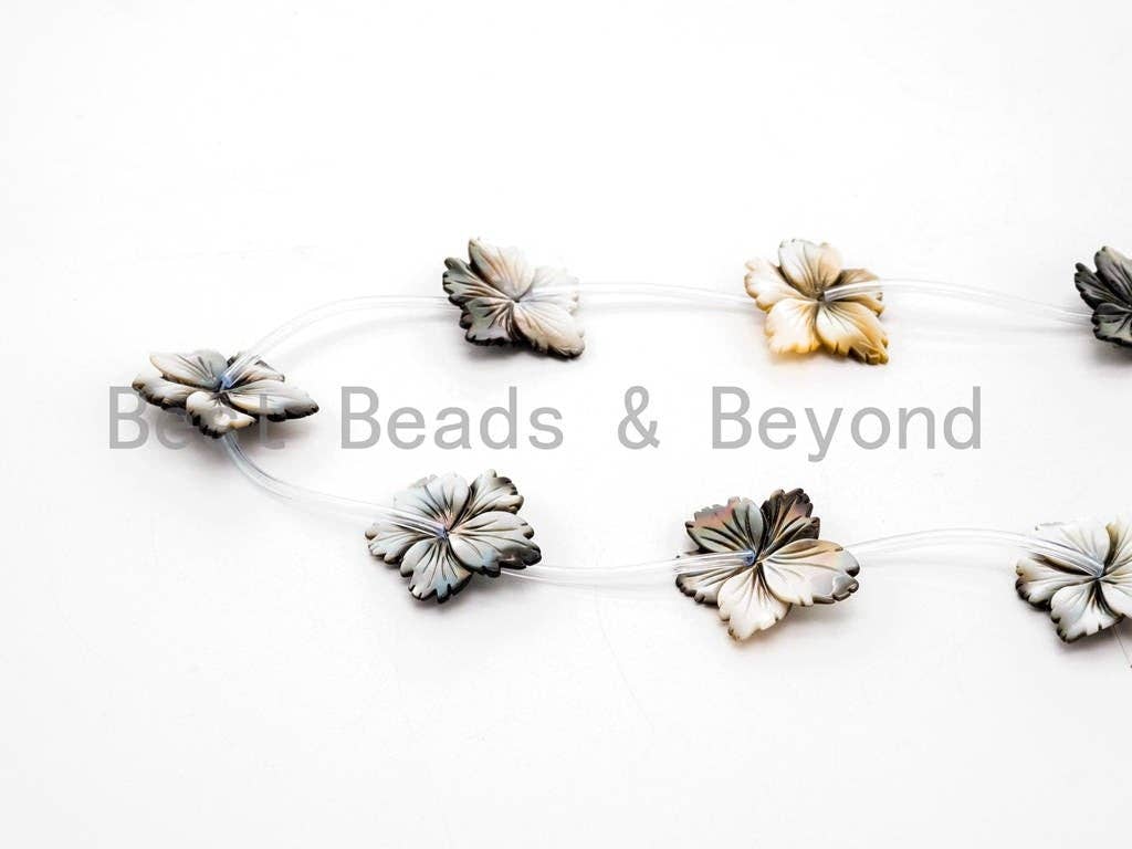 Natural MOP Carved Flower Leaf Beads, 25-30mm, Sku#T104