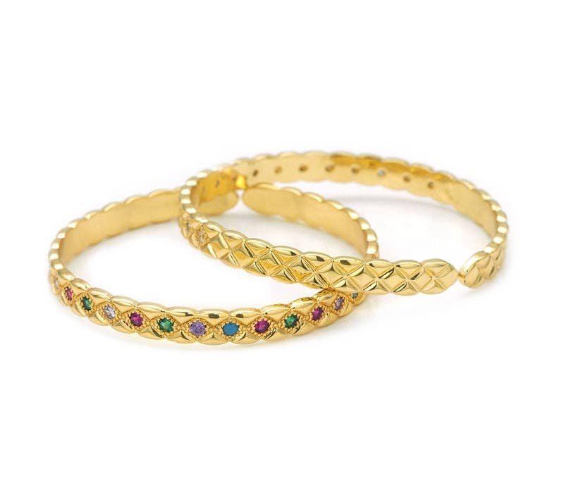 Thin Band Rainbow Clear CZ Pave Bracelet, Sku#LD373