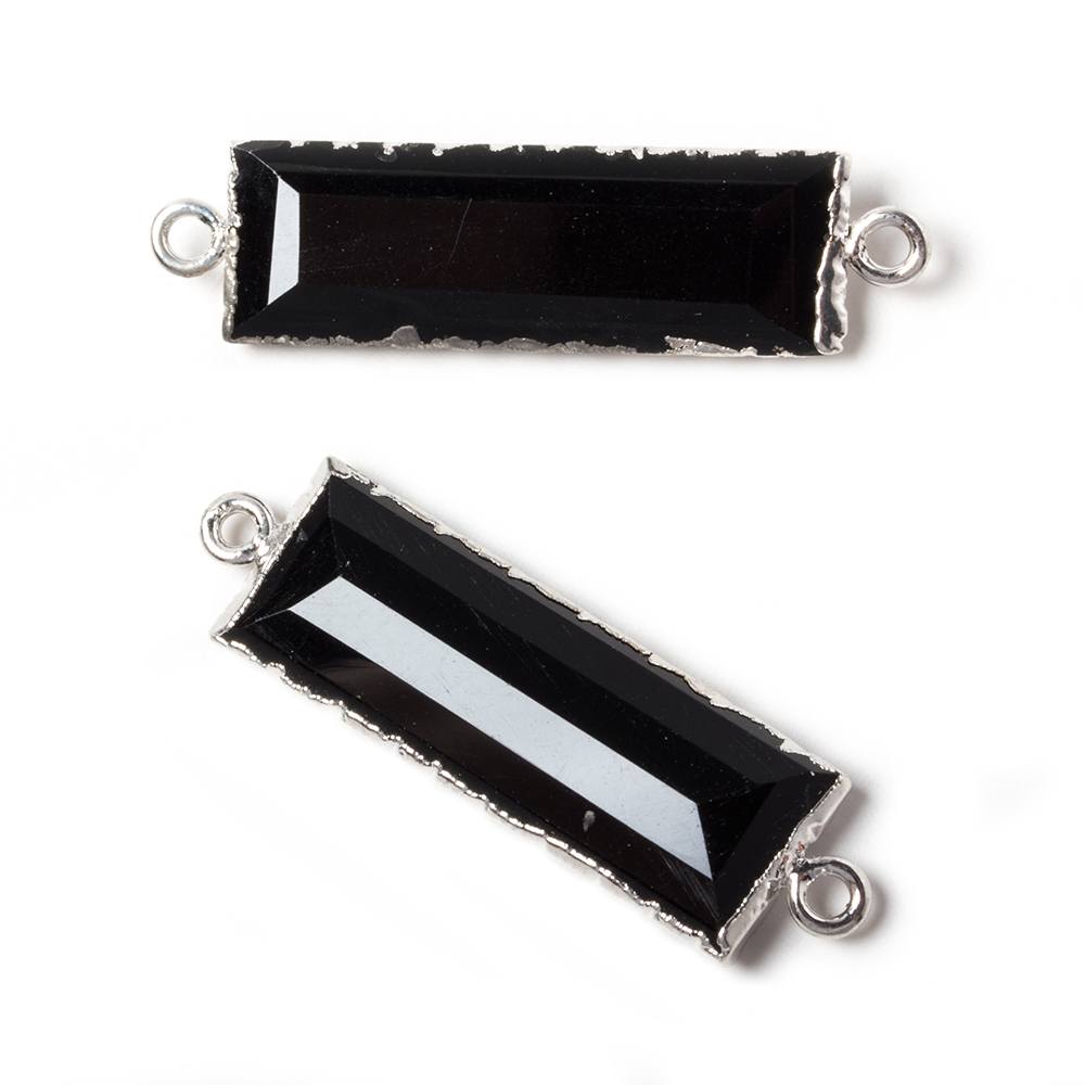 35x10mm Silver Leafed Black Chalcedony Faceted Bar Connector 1 piece