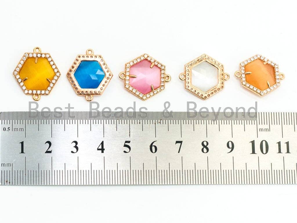 Hexagon Bezel Connector with Faceted Cat's Eye Stone, sku#A81