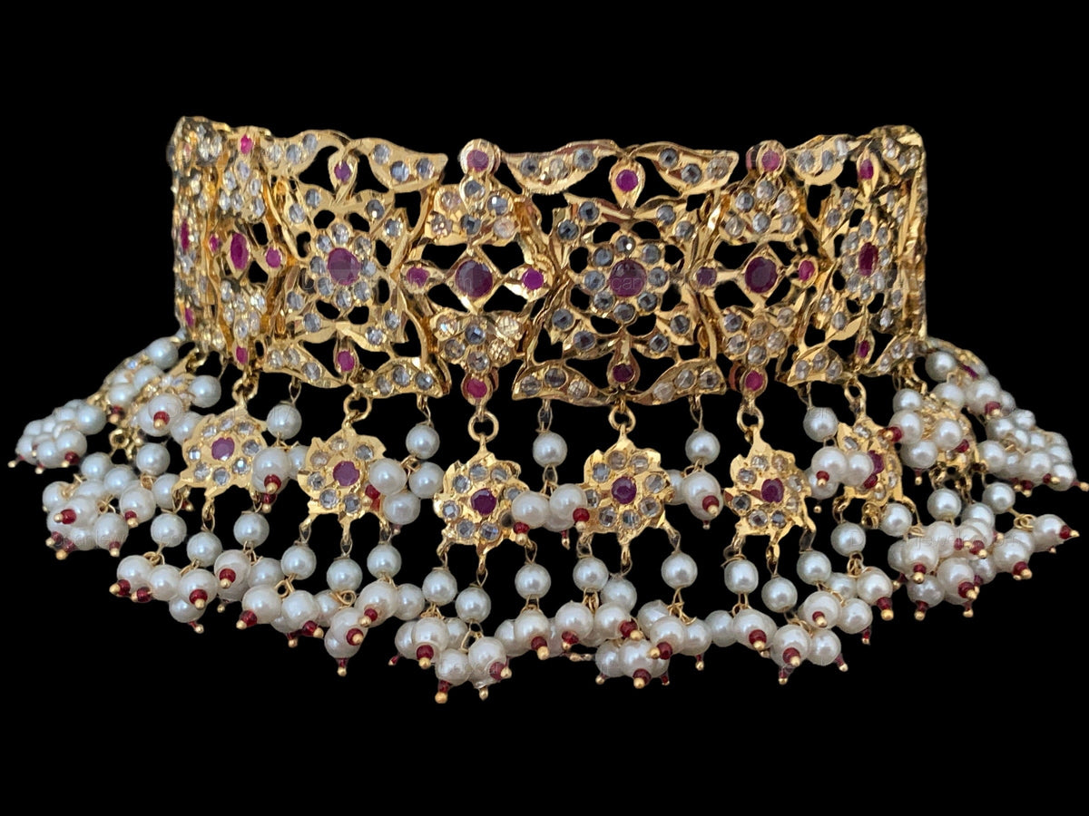 C00 Kesariya choker set in rubies( READY TO SHIP )