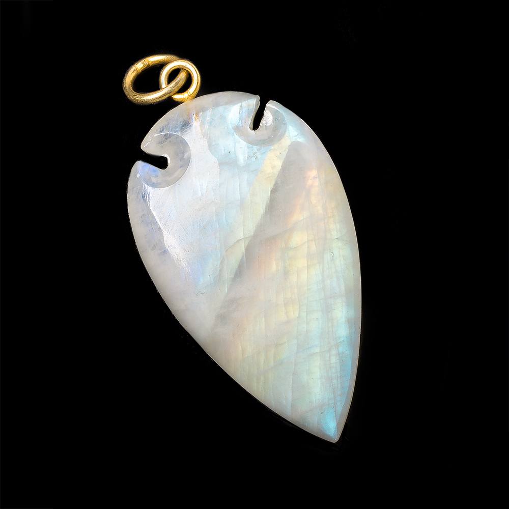 36x20mm Rainbow Moonstone Matte Arrowhead Focal Pendant 1 piece