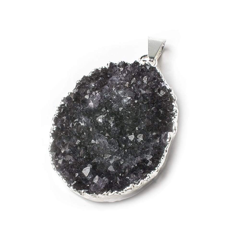 36x26x5mm Silver Leafed Amethyst Crystals Focal Bead with Bail