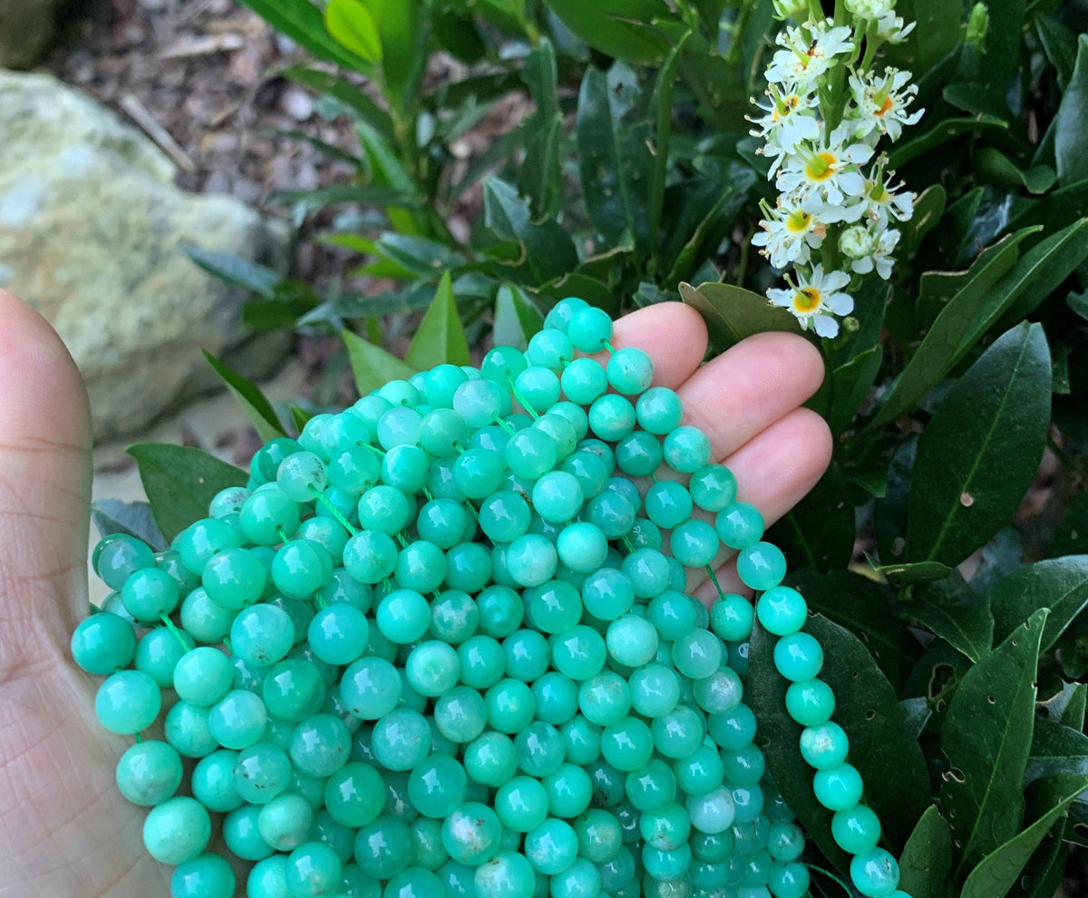 High Quality Natural Chrysoprase Beads, 6mm/8mm Round Smooth Natural Chrysoprase Beads, Green Gemstone Beads 15.5" Full Strand, Sku#R304