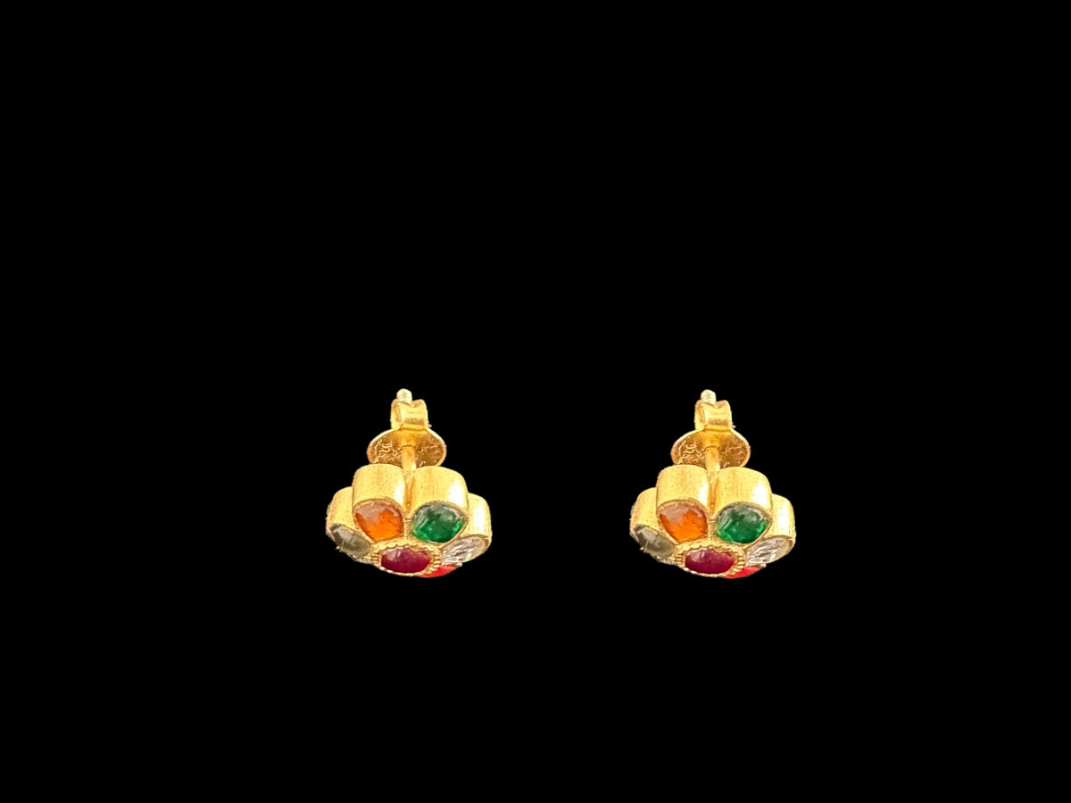 Gold plated silver earrings in Navratan ( READY TO SHIP)