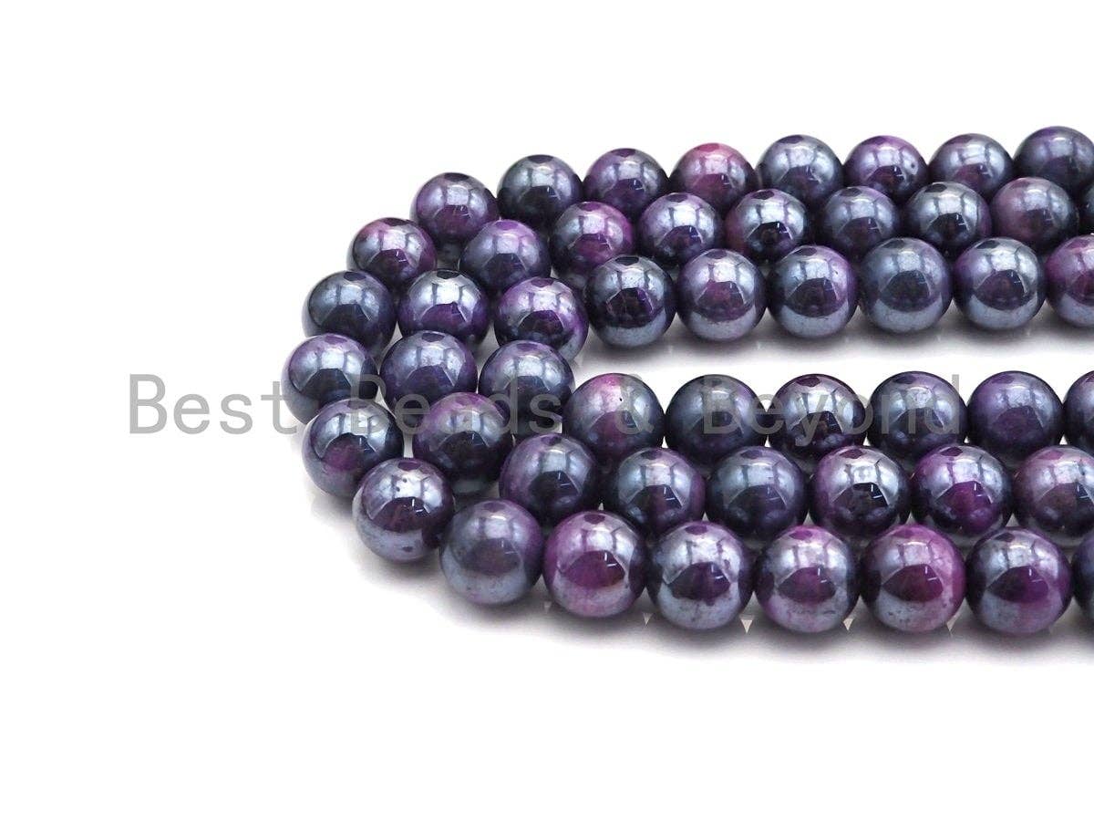 Mystic Plated Purple Tiger Eye Beads, Round Smooth 6mm/8mm/10mm Tiger Eye, 15.5" Full Strand, Sku#UA72