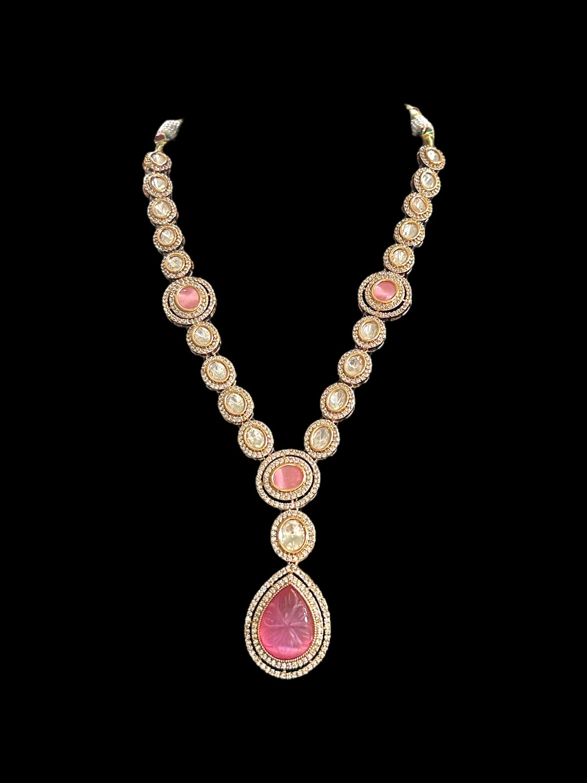DNS93 Reema high quality Polki necklace set - PINK ( READY TO SHIP )