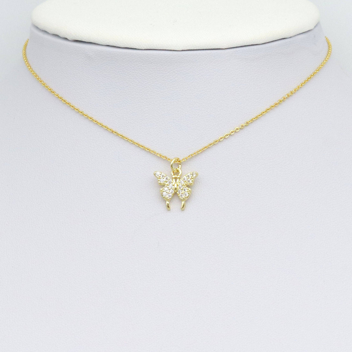 Cute CZ Gold Butterfly Charm Pendant, Sku#LK1062