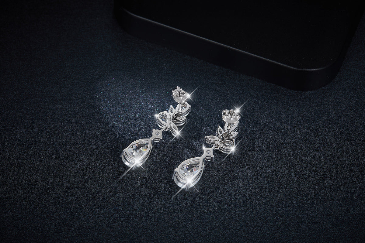 S925 Sterling Silver Pear Cut Moissanite Dangle Earrings 7x11mm Elegant Floral Cluster Drop Earrings With GRA Platinum Plated Jewelry Gift Box Set