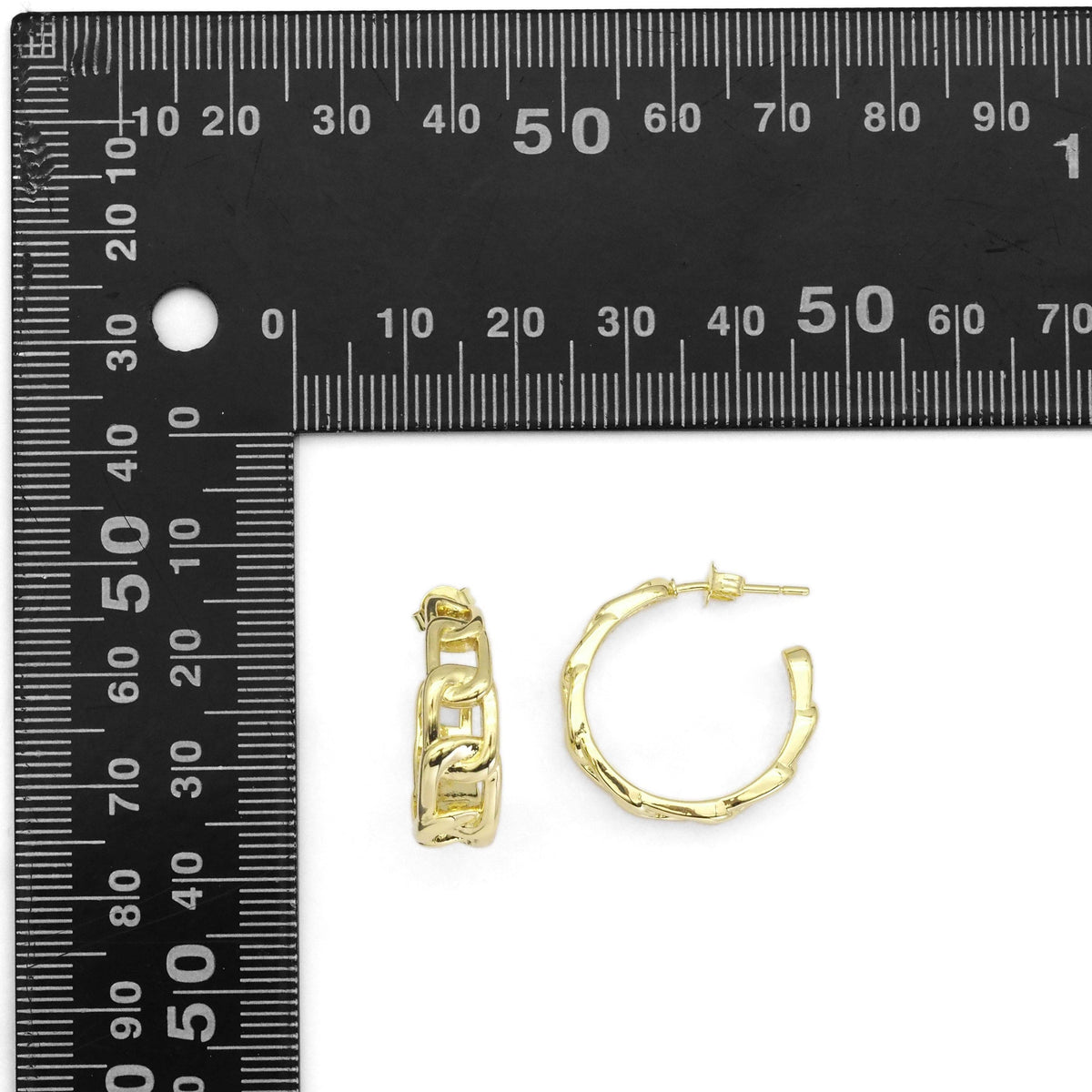 Gold Oval Link Chain Hoop Earrings, Sku#LK842