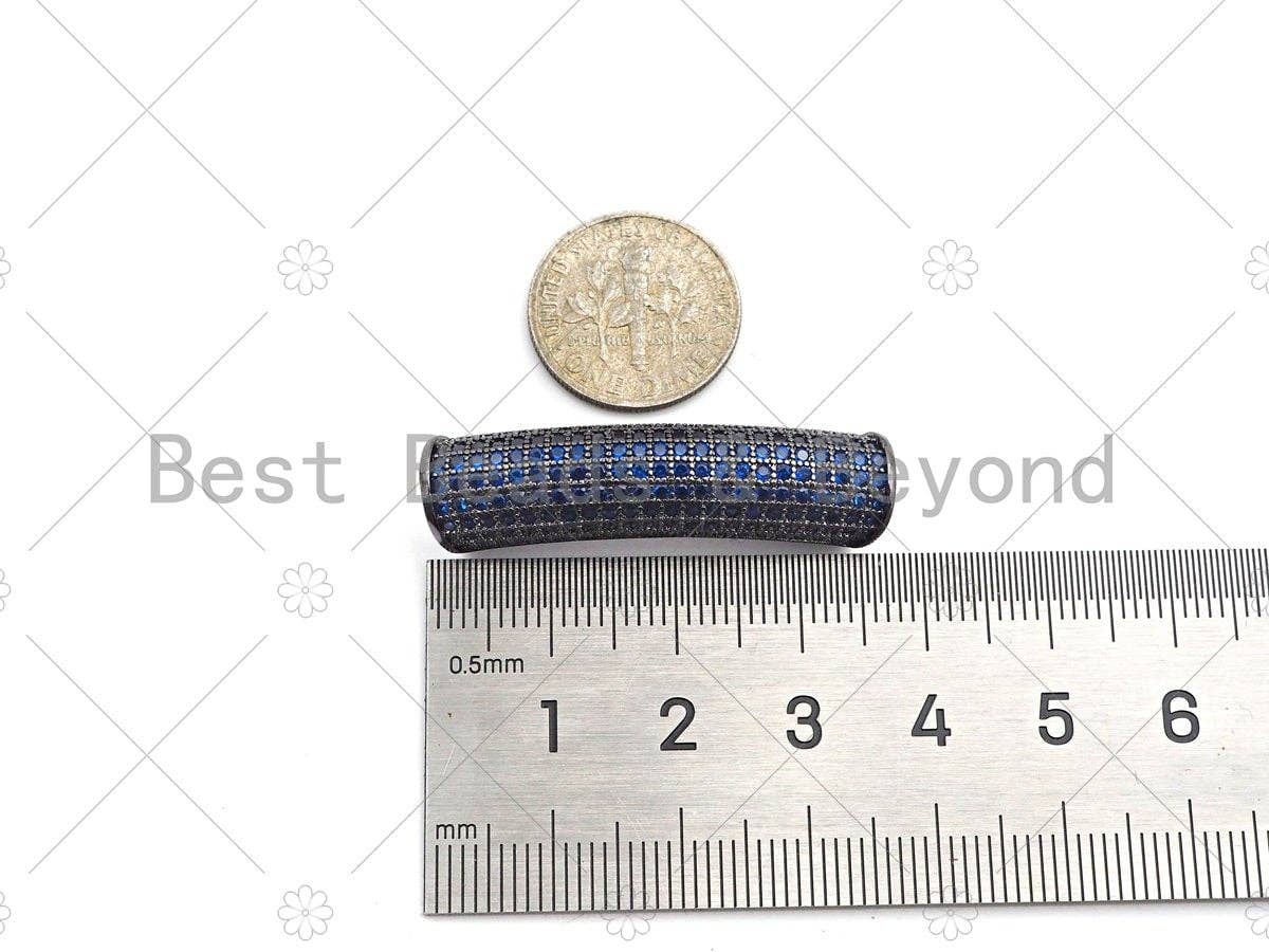 Cobalt CZ Micro Pave Half Full Pave Tube for Bracelet/Necklace, CZ Spacer Tube in Silver/Gold/Rose Gold/Black, Tube Beads, 38x8mm,sku#ML13